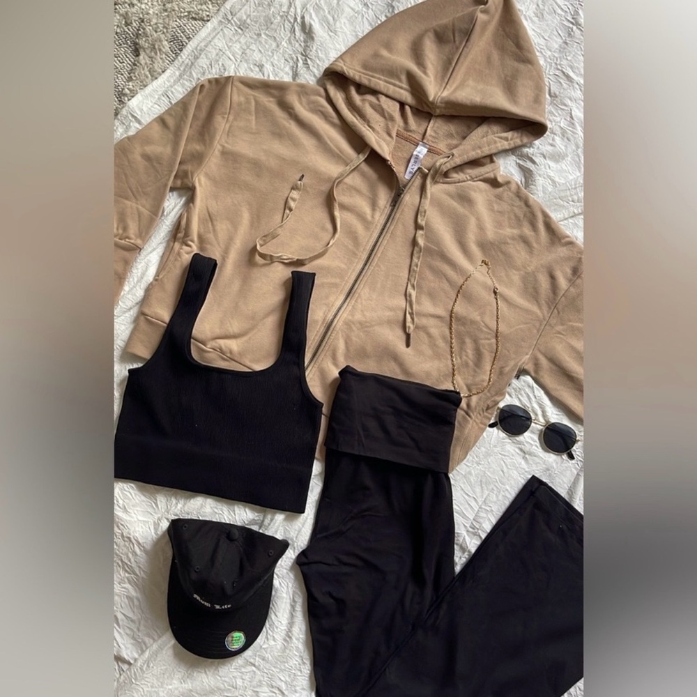 Kimberly C - Women's Cropped Boxy Tan Zip Up hoodie - Picture 12 of 12